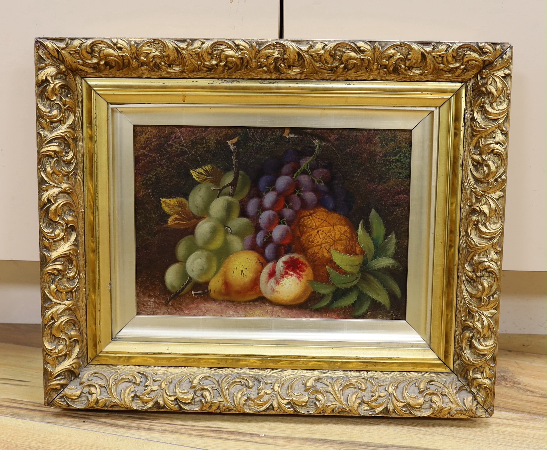 English School c.1900, oil on canvas, Still life of fruit, monogrammed, 24 x 34cm